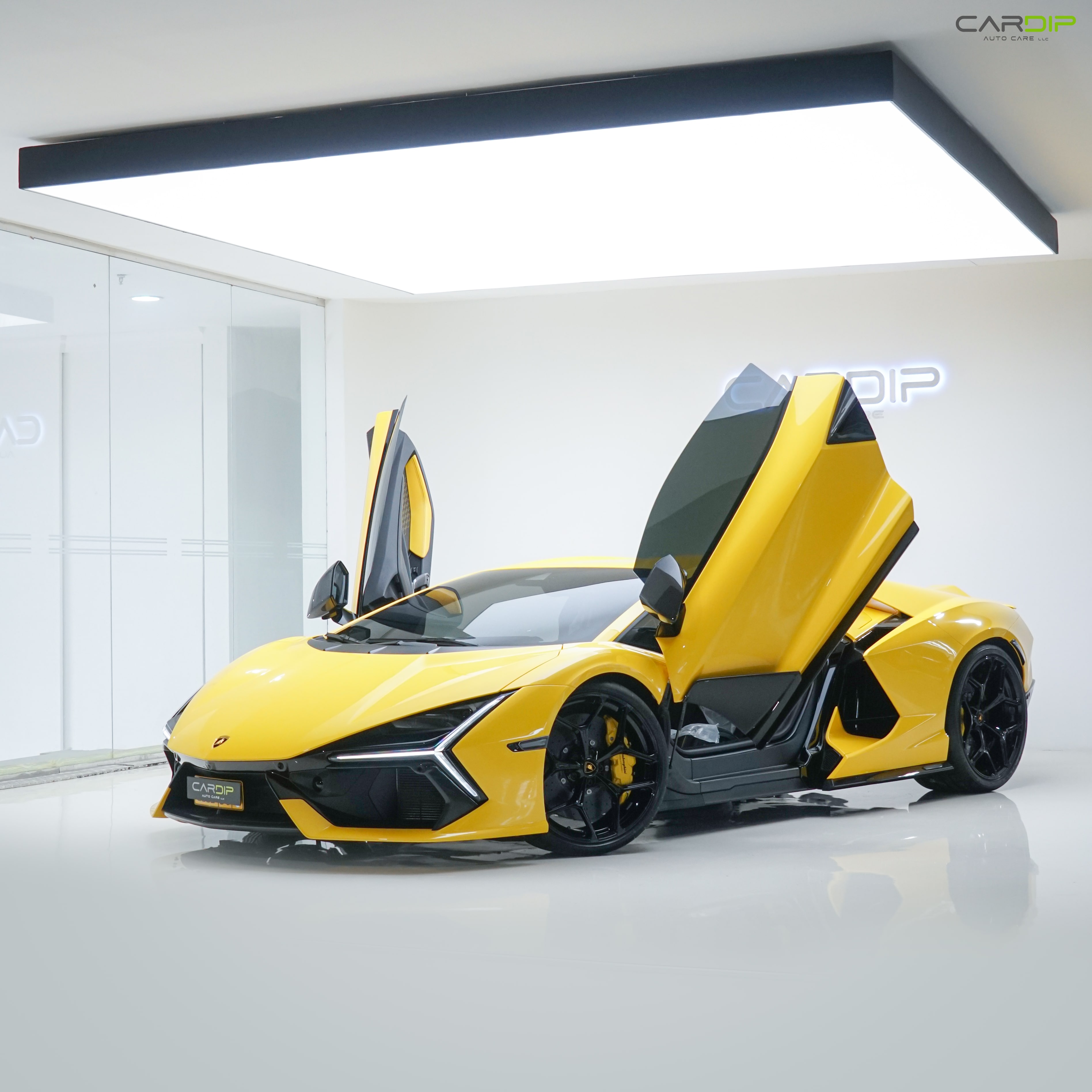 Luxury car in a car customization showroom with flawless paint